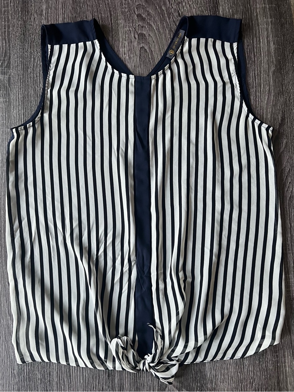 Outback Red Navy and White Striped Tie-Front Sleeveless Blouse | Large